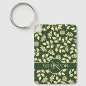 Custom Monogram and Name Pastel Leaf Floral Schlüsselanhänger (Vorderseite)