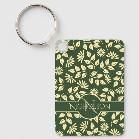 Custom Monogram and Name Pastel Leaf Floral Schlüsselanhänger (Vorderseite)