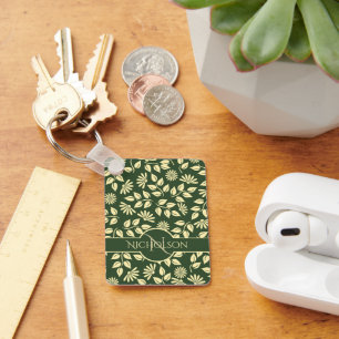 Custom Monogram and Name Pastel Leaf Floral Schlüsselanhänger