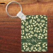 Custom Monogram and Name Pastel Leaf Floral Schlüsselanhänger (Vorderseite)