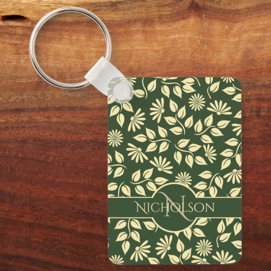 Custom Monogram and Name Pastel Leaf Floral Schlüsselanhänger (Vorderseite)