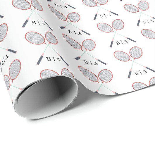 Custom Monogram Badminton Racket Pattern Wrapping Geschenkpapier (Rolleneckpunkt)