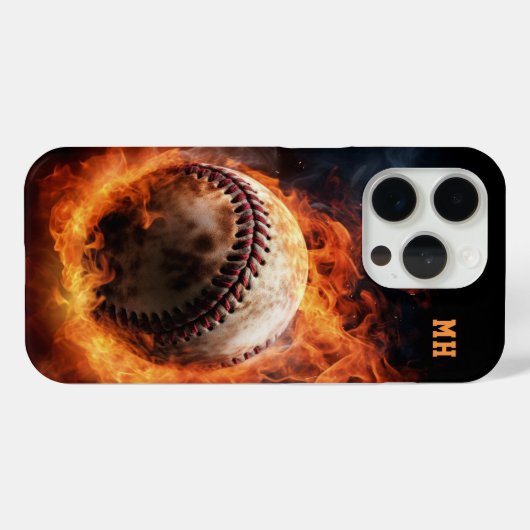 Custom Monogram Baseball on Fire Case-Mate iPhone Hülle (Rückseite (Horizontal))