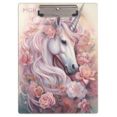 Custom Monogram Beautiful Unicorn Klemmbrett (Vorderseite)