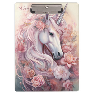 Custom Monogram Beautiful Unicorn Klemmbrett