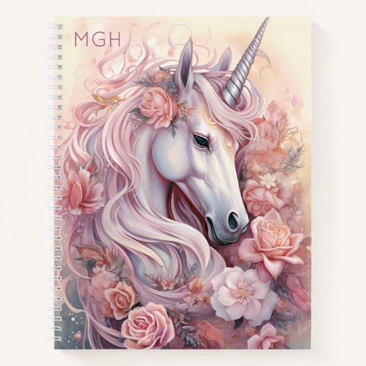 Custom Monogram Beautiful Unicorn Notizblock (Vorderseite)