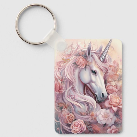 Custom Monogram Beautiful Unicorn Schlüsselanhänger (Vorderseite)