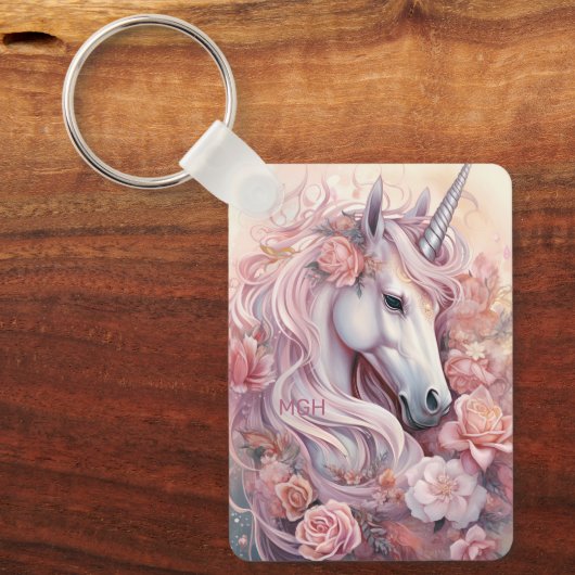 Custom Monogram Beautiful Unicorn Schlüsselanhänger (Vorderseite)