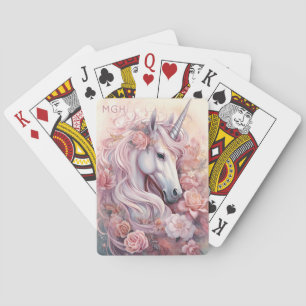 Custom Monogram Beautiful Unicorn Spielkarten
