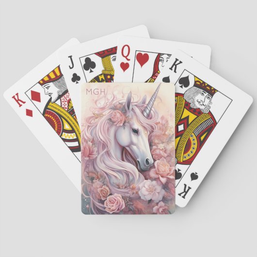 Custom Monogram Beautiful Unicorn Spielkarten (Rückseite)