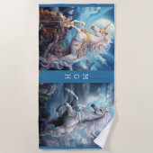 Custom Monogram Beautiful Unicorns Strandtuch (Vorderseite)