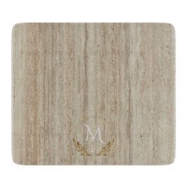 Custom Monogram Beige Travertine Marmorstein Schneidebrett