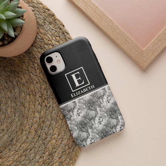 Custom Monogram Black and White Floral Botanic Case-Mate iPhone Hülle