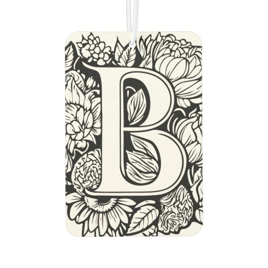 Custom Monogram Black and White Floral Tattoo Art Autolufterfrischer (Rückseite)