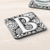 Custom Monogram Black and White Floral Tattoo Art Getränkeuntersetzer (Linke Seite)