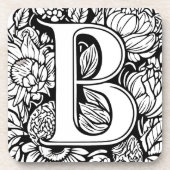 Custom Monogram Black and White Floral Tattoo Art Getränkeuntersetzer (Vorderseite)