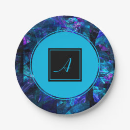 Custom Monogram Black Blue Abstrakt Geburtstag Pappteller