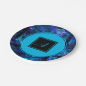 Custom Monogram Black Blue Abstrakt Geburtstag Pappteller (Schrägansicht)