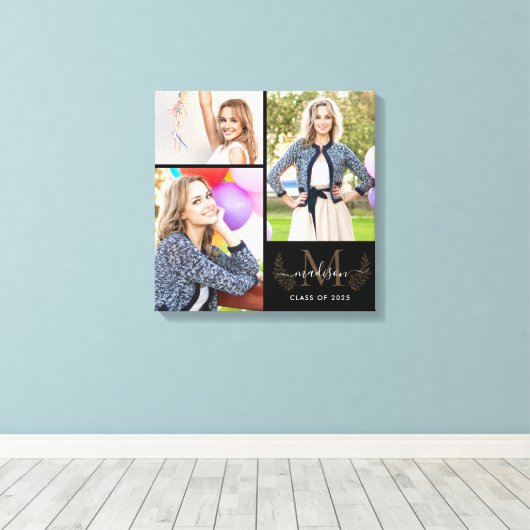 Custom Monogram Black Gold Abschluss 2021 Foto Leinwanddruck (Insitu (Holzboden))