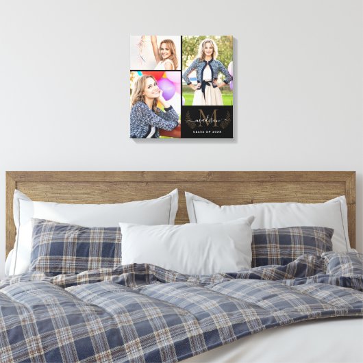 Custom Monogram Black Gold Abschluss 2021 Foto Leinwanddruck (Insitu (Schlafzimmer))