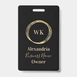 Custom Monogram Black Gold Employee Name Ausweis