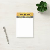 Custom Monogram Black Gold Name, Moderne Eleganz Post-it Klebezettel (Büro)