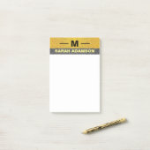 Custom Monogram Black Gold Name, Moderne Eleganz Post-it Klebezettel (Auf Schreibtisch)