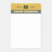 Custom Monogram Black Gold Name, Moderne Eleganz Post-it Klebezettel (Vorderseite)