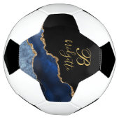Custom Monogram Black Gold Navy Agate Geode Fußball (Gedreht)