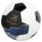 Custom Monogram Black Gold Navy Agate Geode Fußball (Dreiviertel)