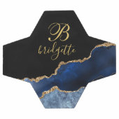 Custom Monogram Black Gold Navy Agate Geode Fußball (Flach)