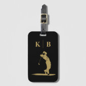Custom Monogram Black Gold Personalisiert Golf Gepäckanhänger (Vorderseite Vertikal)