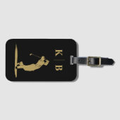 Custom Monogram Black Gold Personalisiert Golf Gepäckanhänger (Vorderseite (Horizontal))