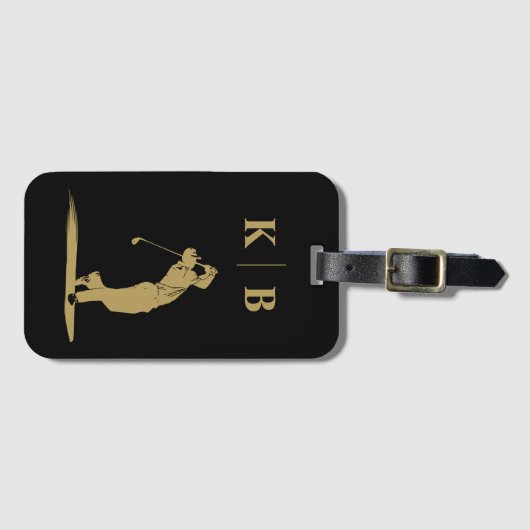 Custom Monogram Black Gold Personalisiert Golf Gepäckanhänger (Vorderseite (Horizontal))