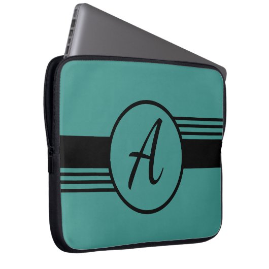 Custom Monogram Blue & Black Laptop Sleeve (Vorne Rechts)