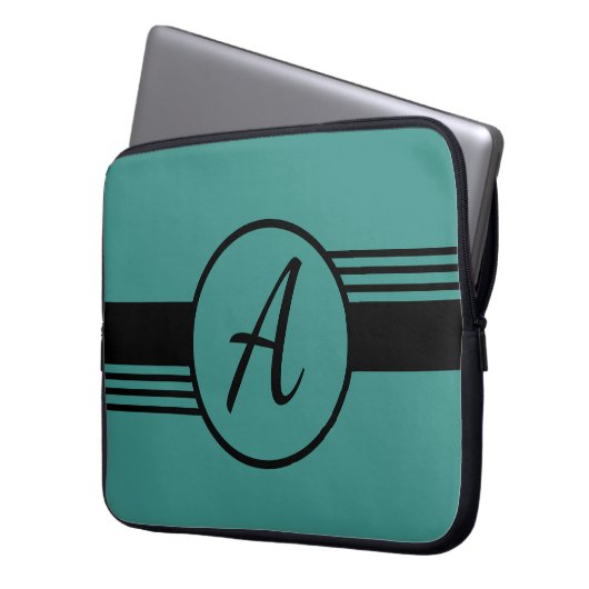 Custom Monogram Blue & Black Laptop Sleeve (Vorderseite Links)