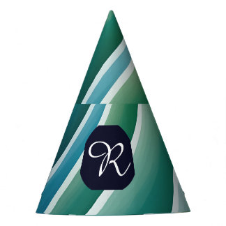 Custom Monogram Blue Green Abstrakt Party Hat Partyhütchen