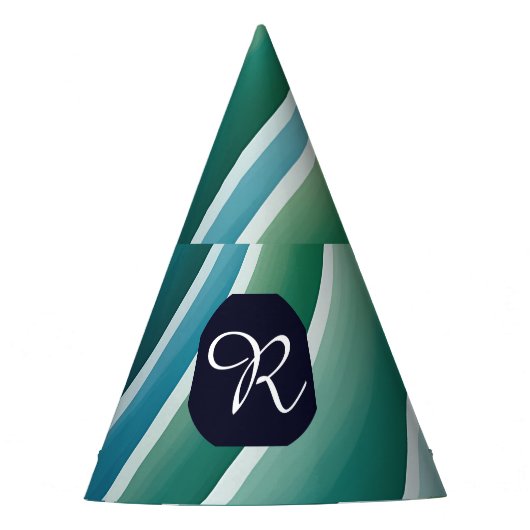 Custom Monogram Blue Green Abstrakt Party Hat Partyhütchen (Vorderseite)
