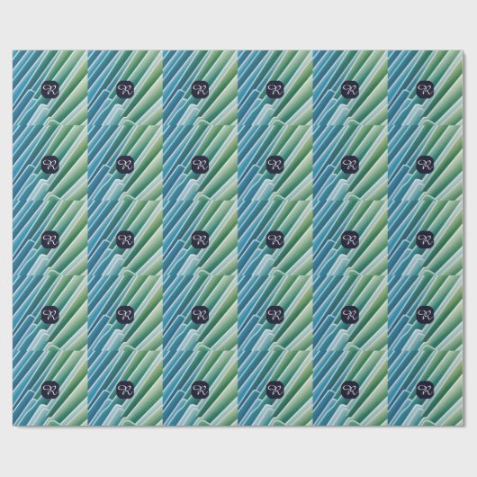 Custom Monogram Blue Green Abstrakt Wrapping Paper Geschenkpapier (Flach)