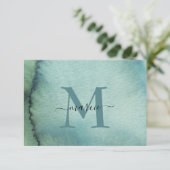 Custom Monogram Blue Green Wassercolor Dankeskarte (Stehend Vorderseite)