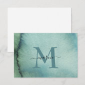 Custom Monogram Blue Green Wassercolor Dankeskarte (Vorne/Hinten)