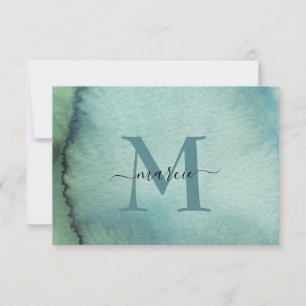 Custom Monogram Blue Green Wassercolor Dankeskarte