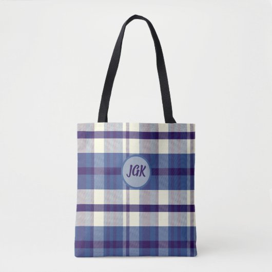 Custom Monogram Blue Karierte Tasche (Vorderseite)