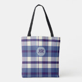 Custom Monogram Blue Karierte Tasche (Rückseite)