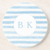 Custom Monogram Blue Striping Sandstone Untersetze Getränkeuntersetzer (Vorne)