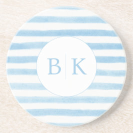 Custom Monogram Blue Striping Sandstone Untersetze Getränkeuntersetzer