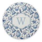 Custom Monogram Blue Toile Christmas Ornaments Keramikknauf (Vorderseite)