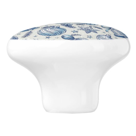 Custom Monogram Blue Toile Christmas Ornaments Keramikknauf (Seitenansicht)