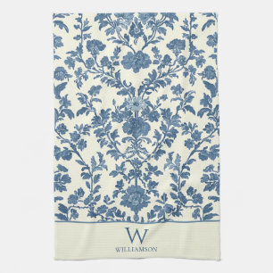 Custom Monogram Blue Toile Kitchen Handtuch