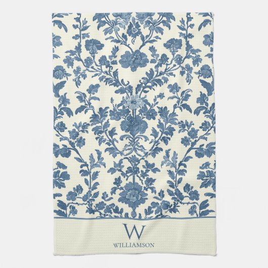 Custom Monogram Blue Toile Kitchen Handtuch (Vertikal)